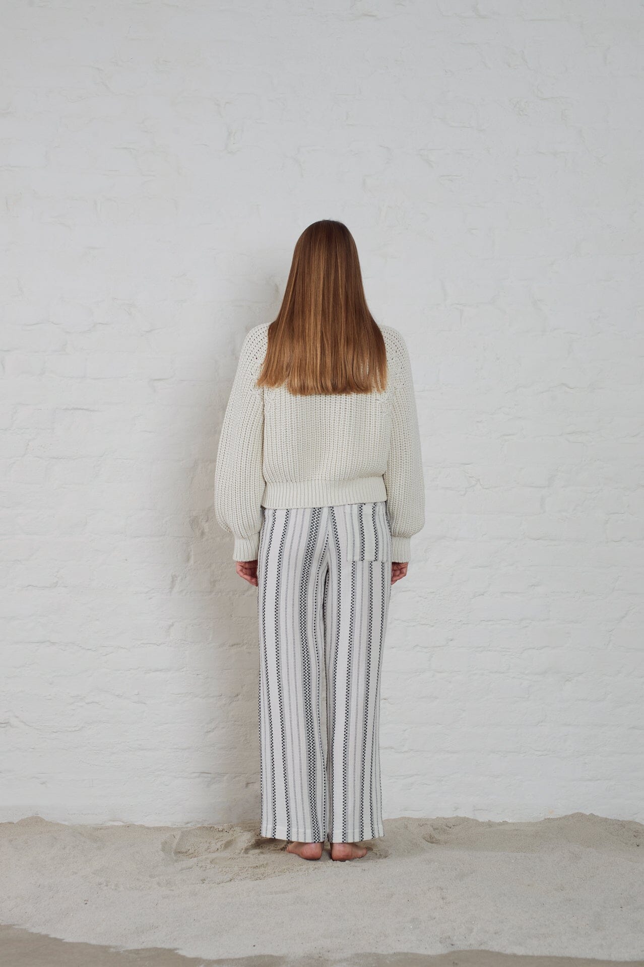 ArnieSays: Euston Striped Gauze Ecru/Black Bukse