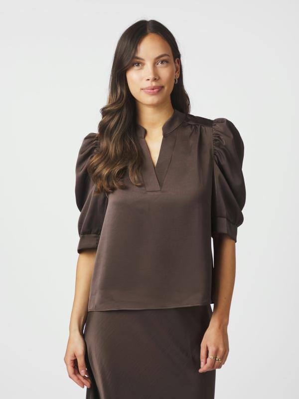 Neo Noir Roella Heavy Sateen Blouse Dark brown Bluse