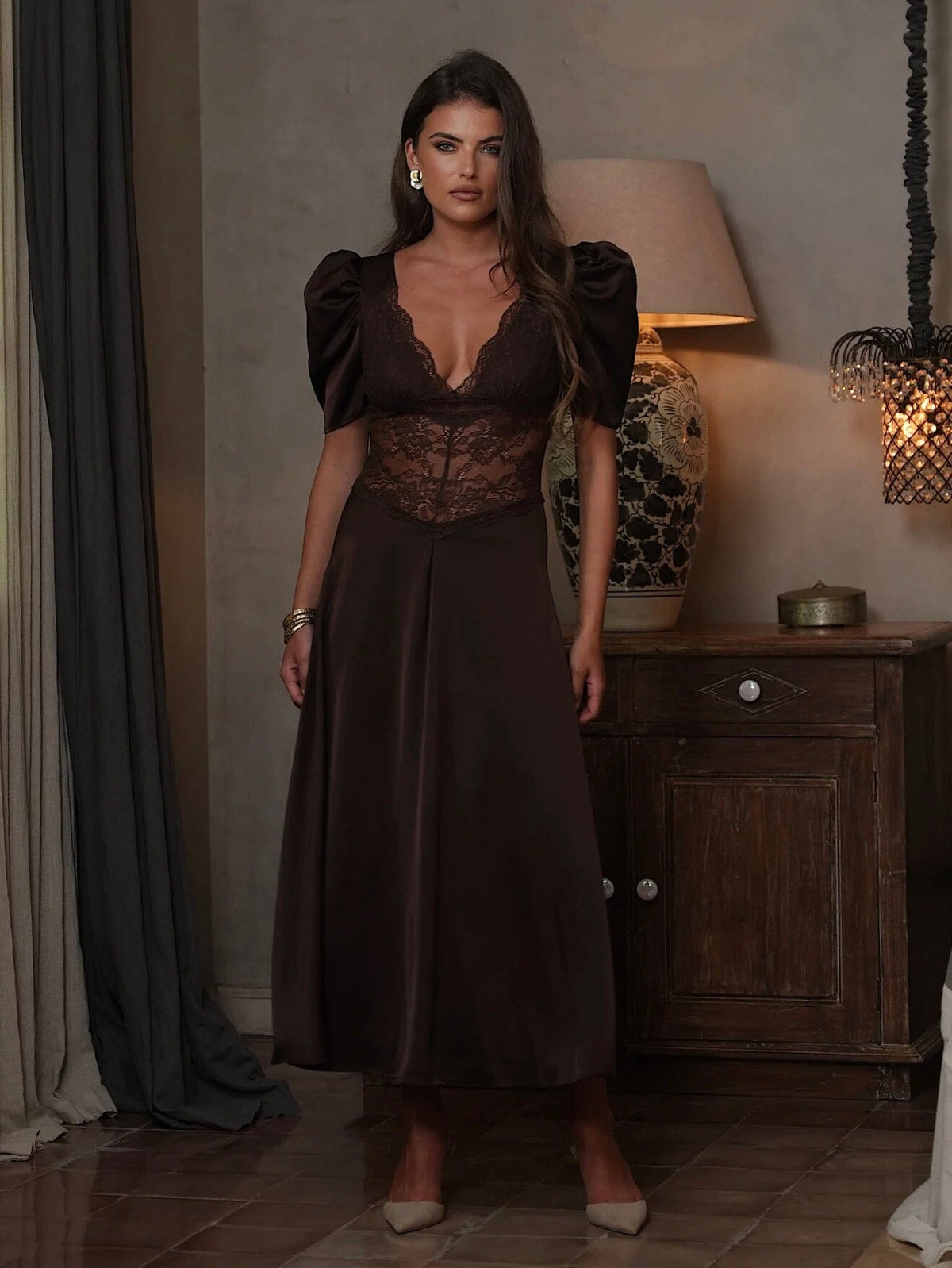 Love Lolina Francis lace midi dress Espresso Kjole