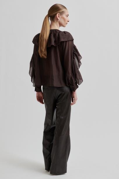 Second Female Fria Frill Blouse Chocolate Plum Bluse