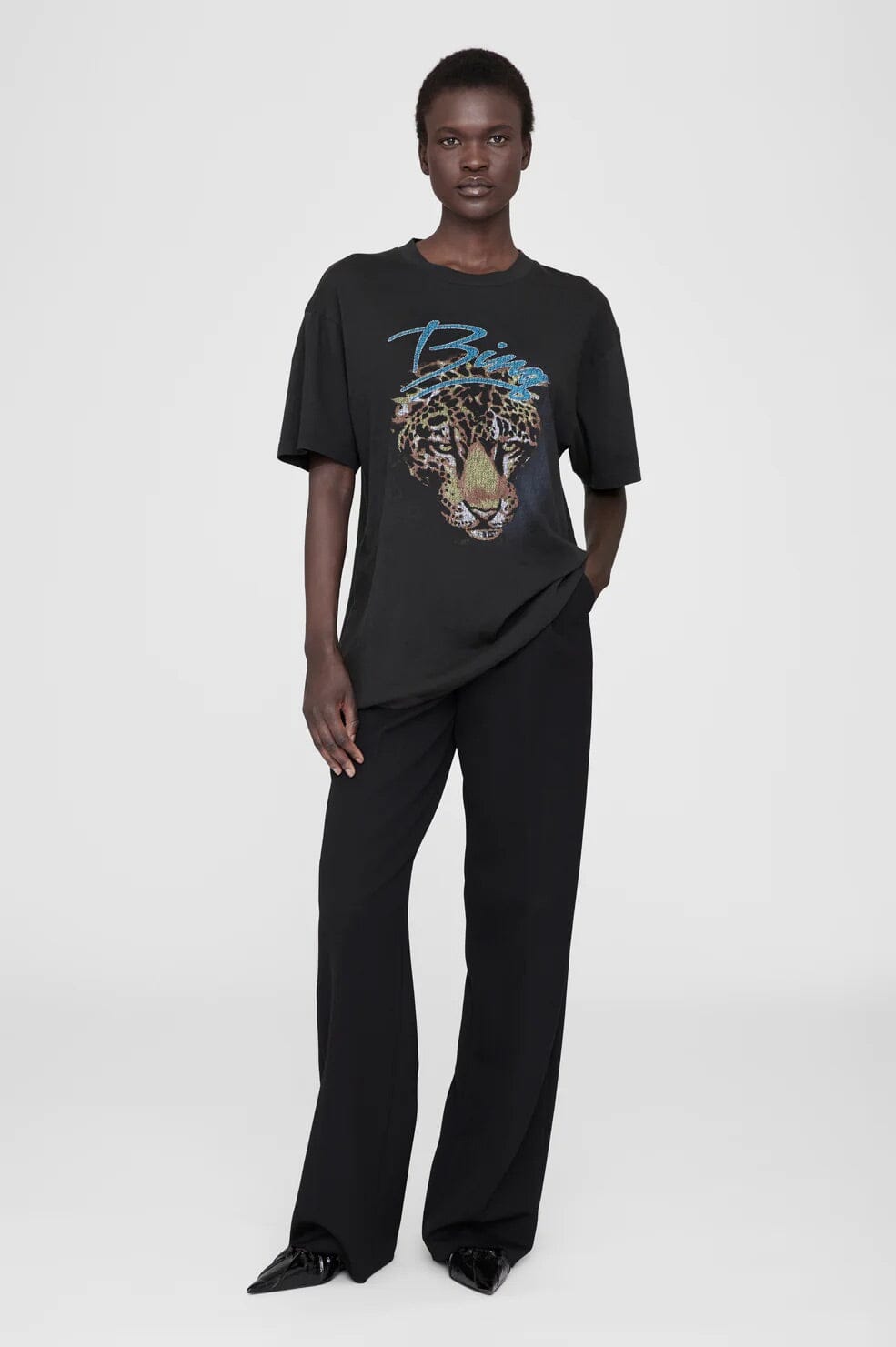 Anine Bing Walker Tee Leopard Vintage Black T-shirt