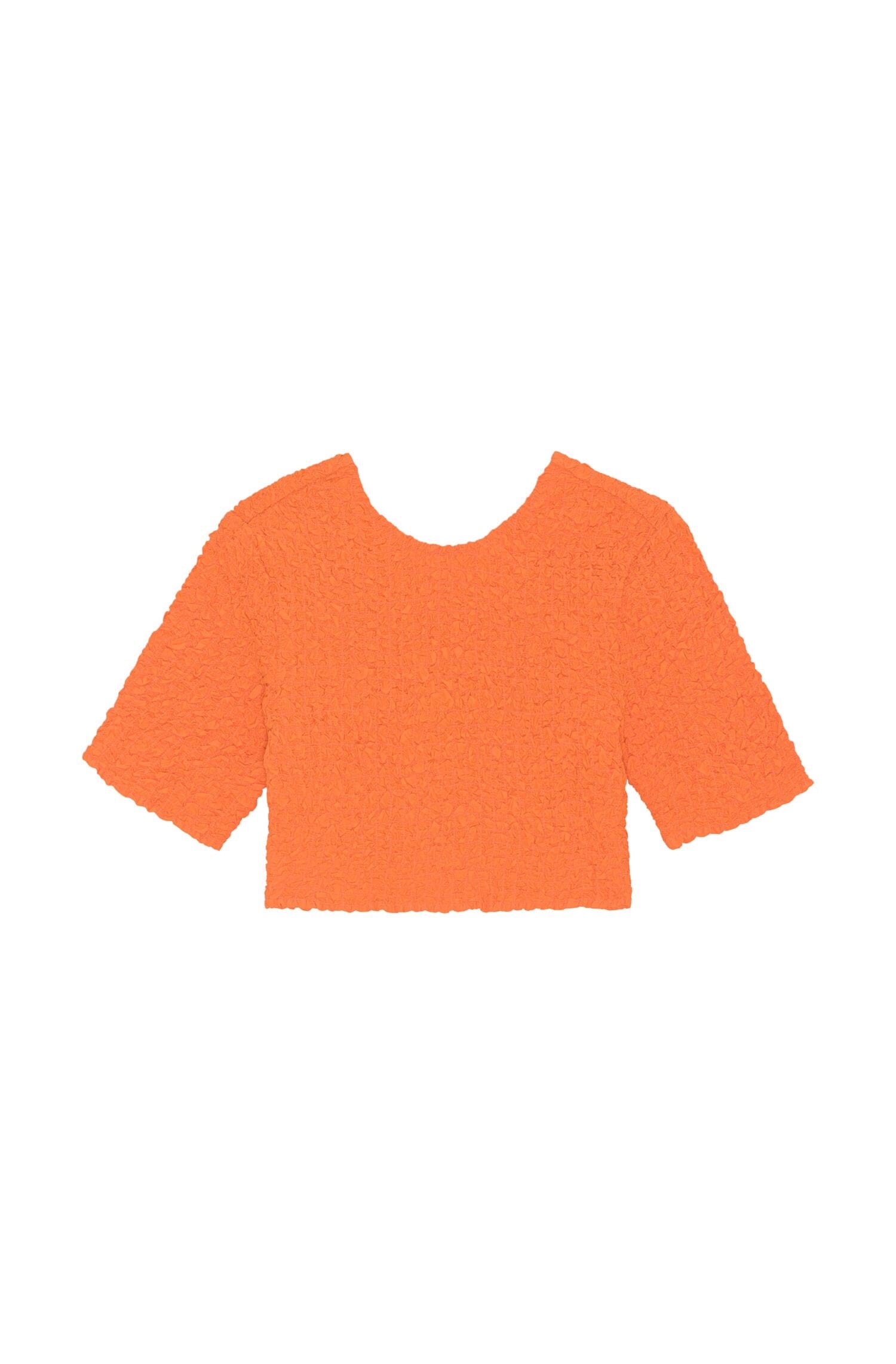 Ganni F7708 Cotton Poplin O-neck Cropped Smock Top Vibrant Orange Topp
