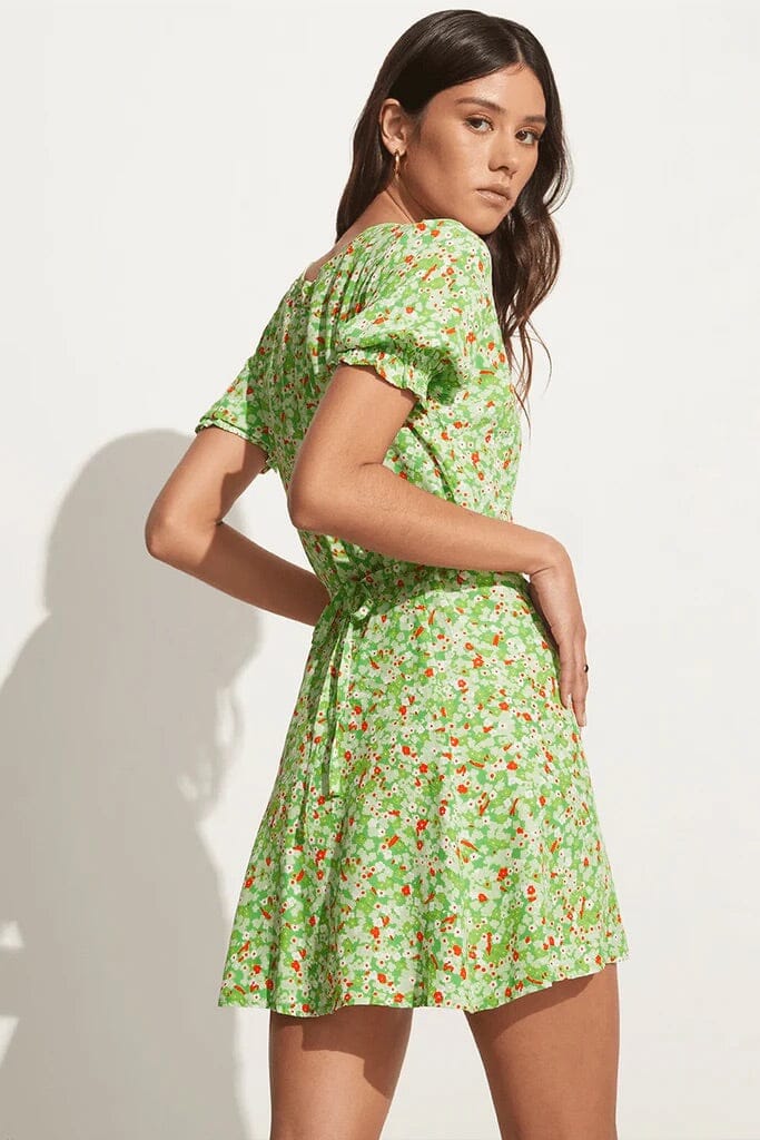 Faithfull The Brand La Belle Mini Dress Lou Floral Print Green Kjole