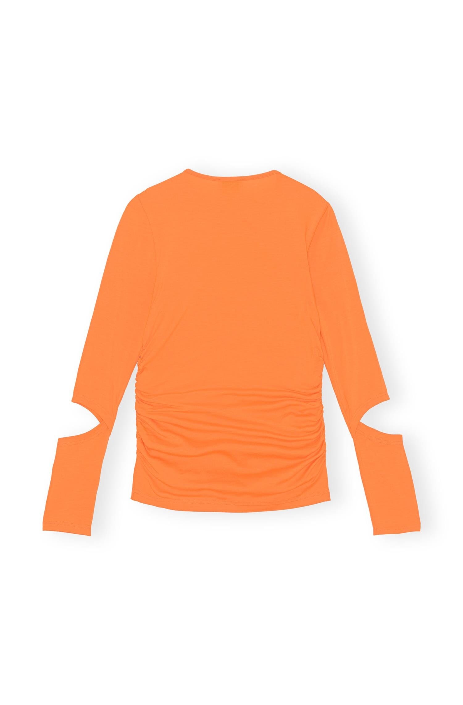Ganni T3473 Light Stretch Jersey Cutout Blouse Vibrant Orange Topp