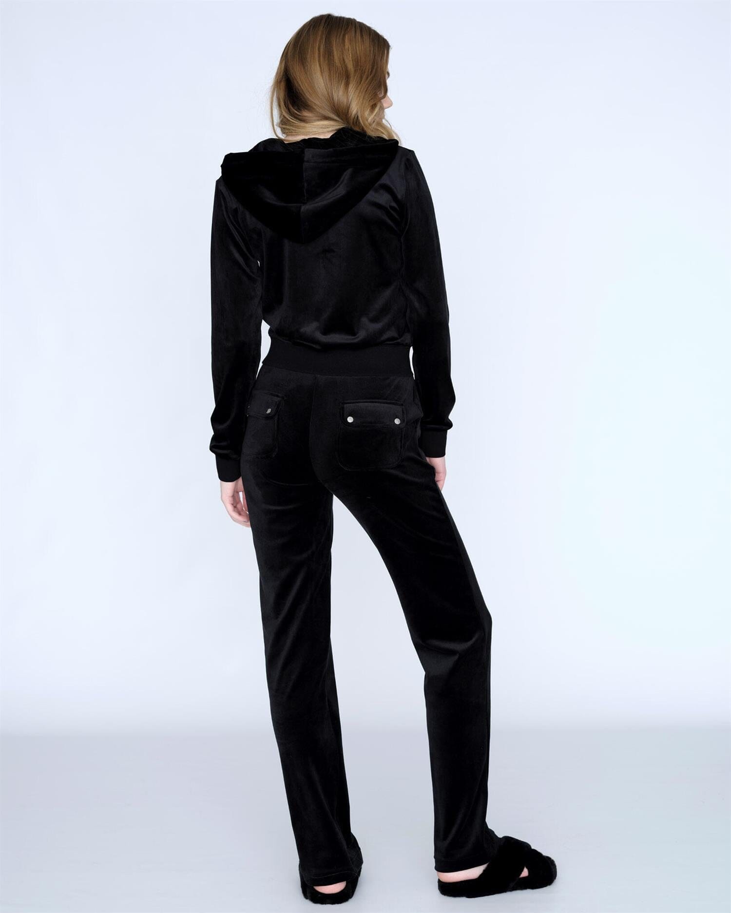 Juicy Couture Del Ray Classic Velour Pant Pocket Design Black Bukse