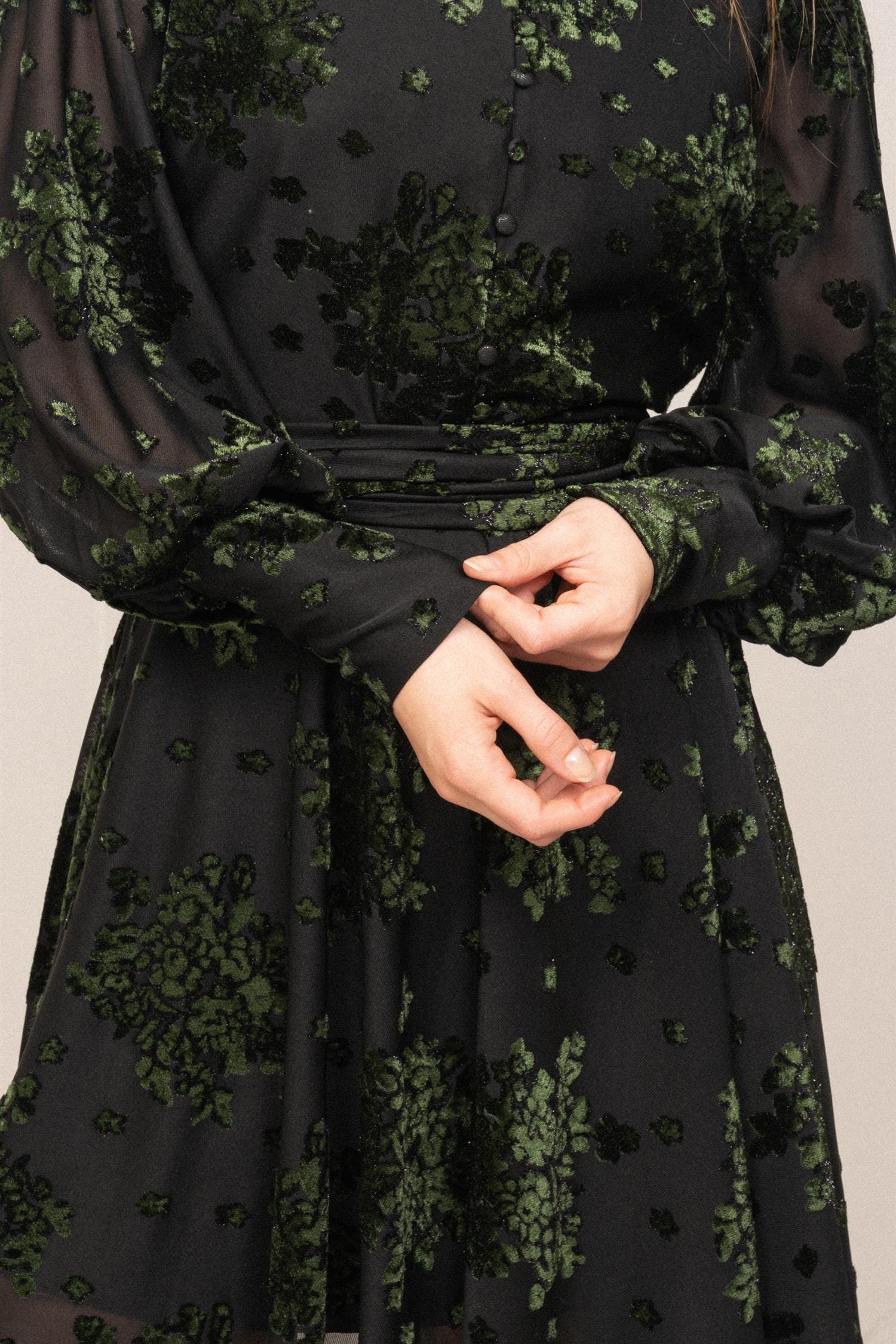 OSMINE af nor Saga Velvet Flower Dress Green Winter Velvet Kjole