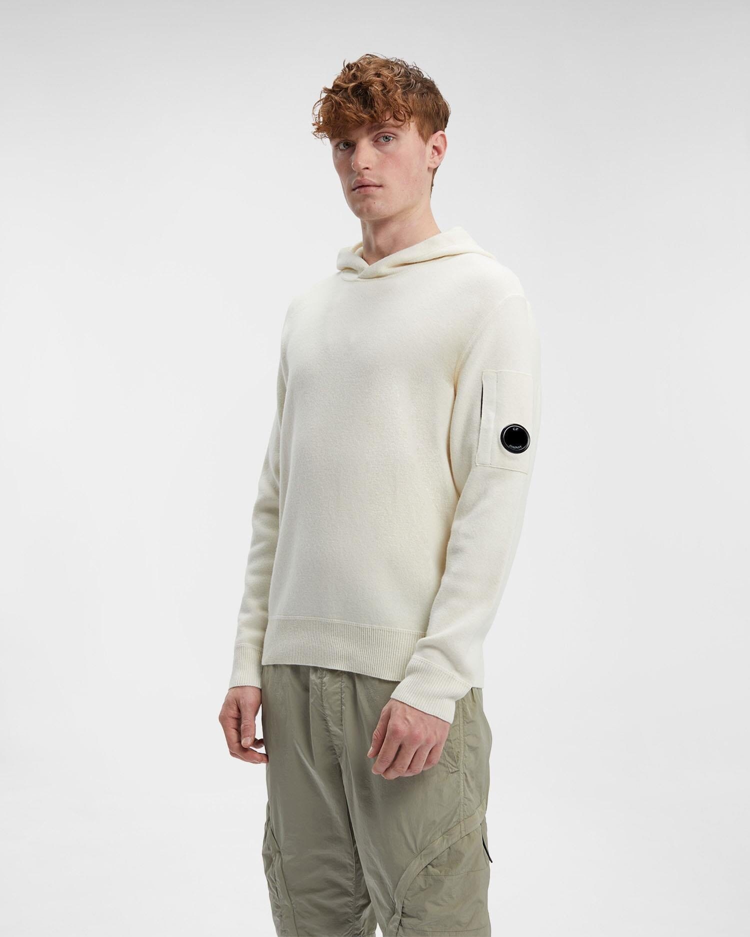 CP Company Lambswool Hooded Knit Gauze White Genser