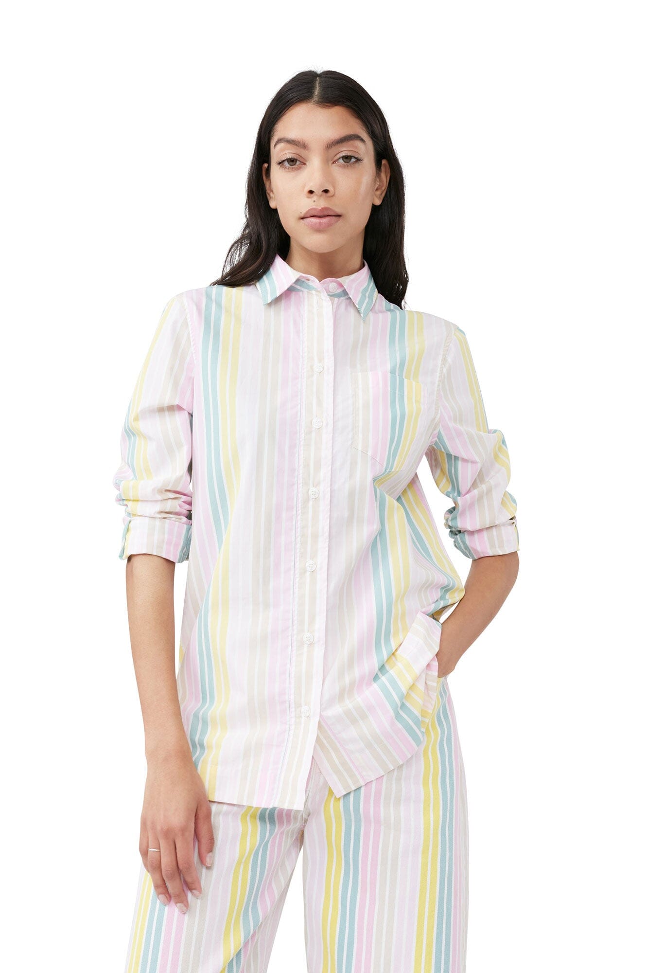 Ganni F7771 Stripe Cotton Shirt Multicolour Skjorte