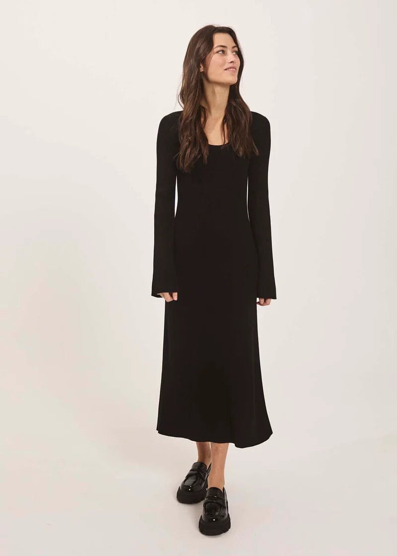 Norr Sherry Flared Knit Dress Black Kjole
