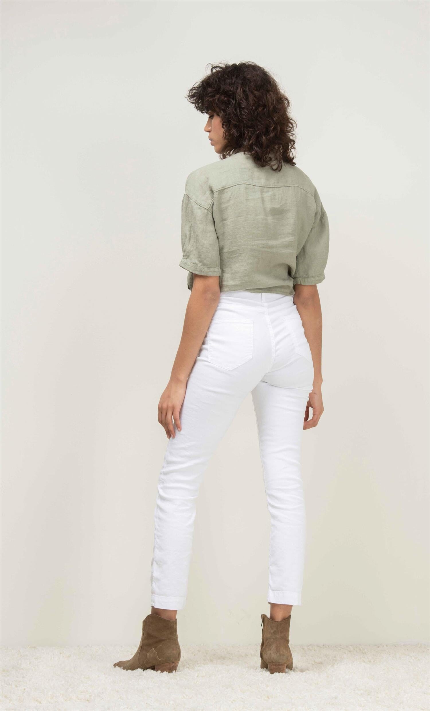 Denim Studio Colette Drill De Lin Stretch Blanc Bukse